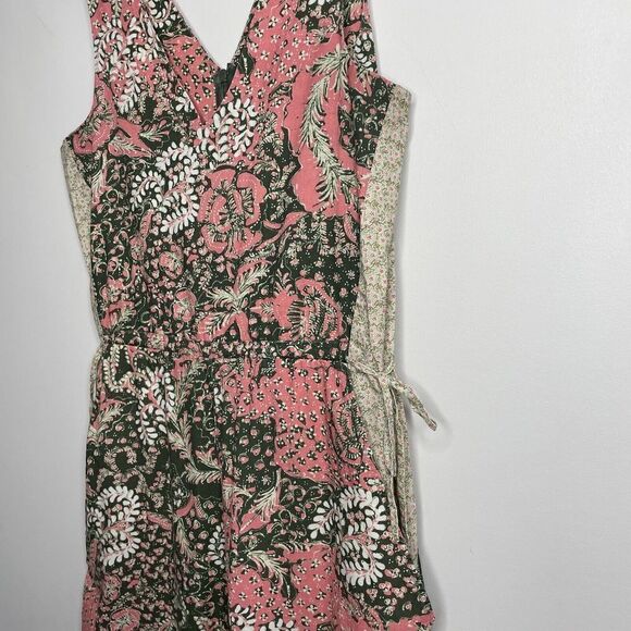 WARM Jumpsuit Womens Medium Floral V-Neck Sleeveless Green Pink Wide Leg Pockets - Picture 5 of 11